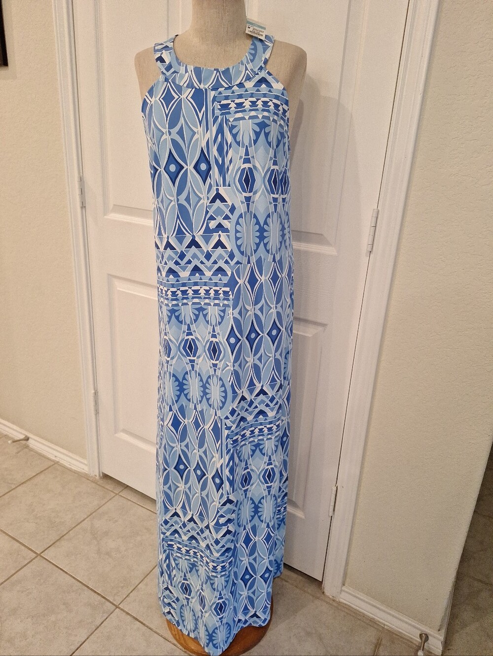 J. McLaughlin Edie Maxi Dress Blue and White Geometric Maxi Dress